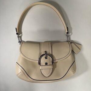 Coach Cream Leather Shoulder Bag with Silver Buckle